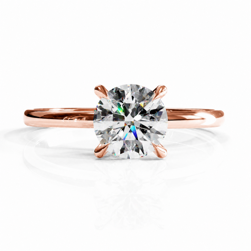 Round Cut Moissanite Hidden Halo Solitaire Engagement Ring - Image 2
