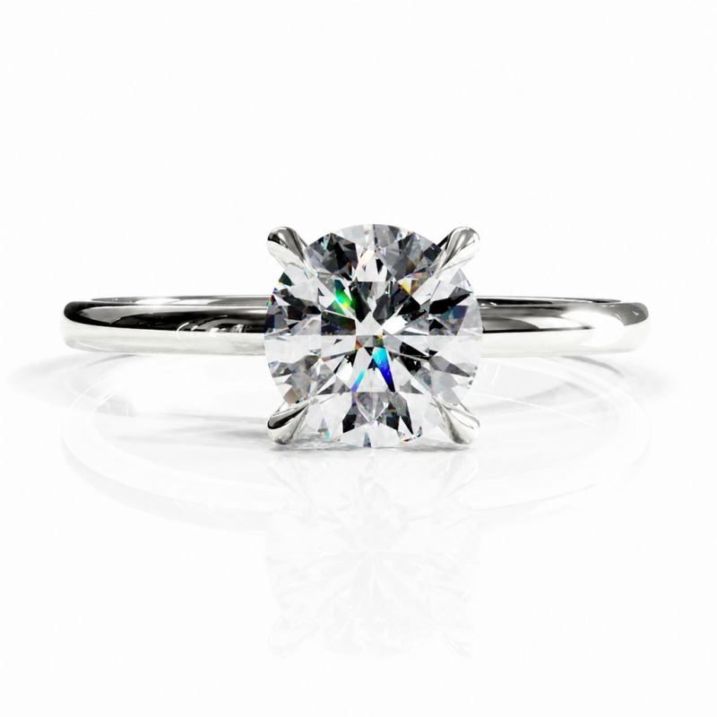 Round Cut Moissanite Hidden Halo Solitaire Engagement Ring - Image 3