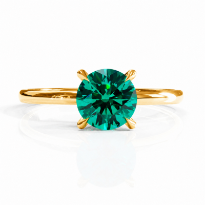 Round Cut Lab Grown Emerald Hidden Halo Solitaire Engagement Ring
