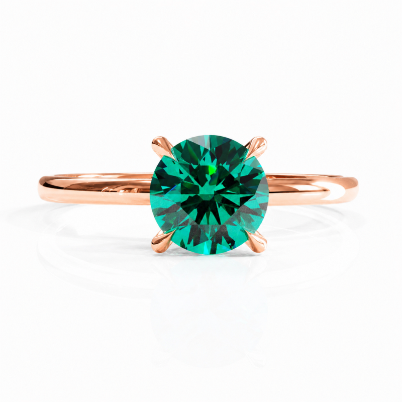 Round Cut Lab Grown Emerald Hidden Halo Solitaire Engagement Ring - Image 2