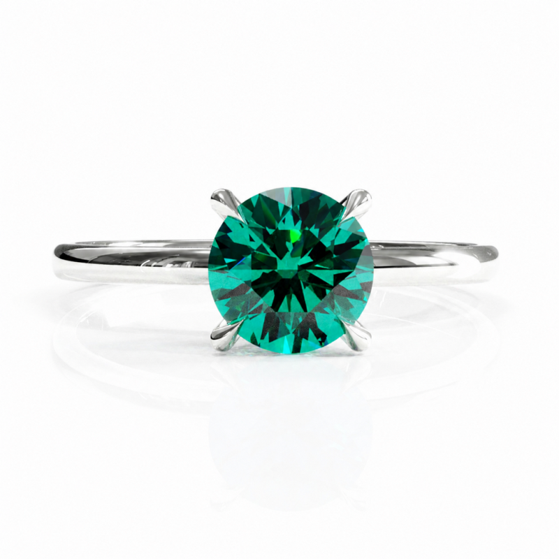 Round Cut Lab Grown Emerald Hidden Halo Solitaire Engagement Ring - Image 3