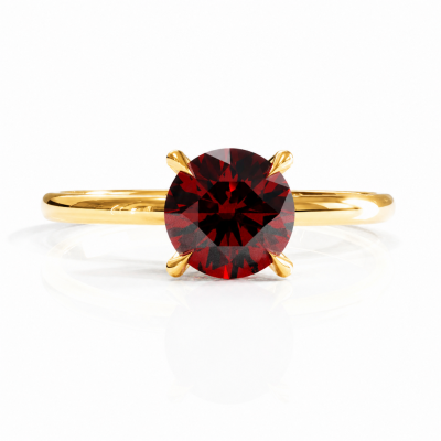 Round Cut Lab Grown Ruby Hidden Halo Solitaire Engagement Ring