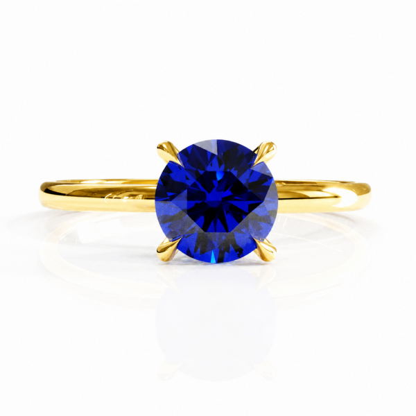 Round Cut Lab Grown Sapphire Hidden Halo Solitaire Engagement Ring