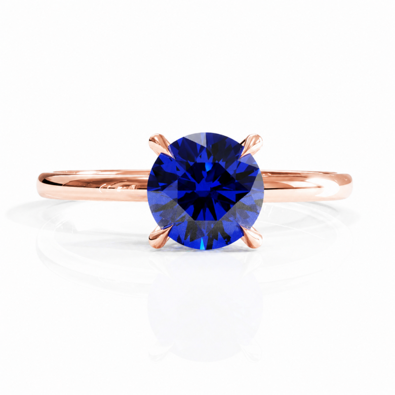 Round Cut Lab Grown Sapphire Hidden Halo Solitaire Engagement Ring - Image 2