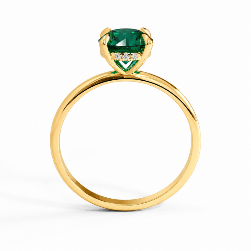 Round Cut Lab Grown Emerald Hidden Halo Solitaire Engagement Ring - Image 4