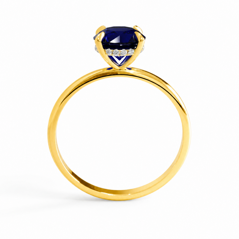 Round Cut Lab Grown Sapphire Hidden Halo Solitaire Engagement Ring - Image 4