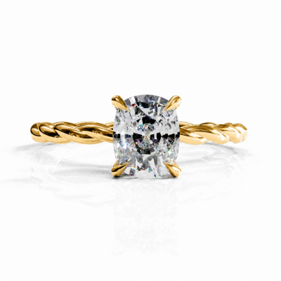 Elongated Cushion Cut Moissanite Hidden Halo Twisted Engagement Ring