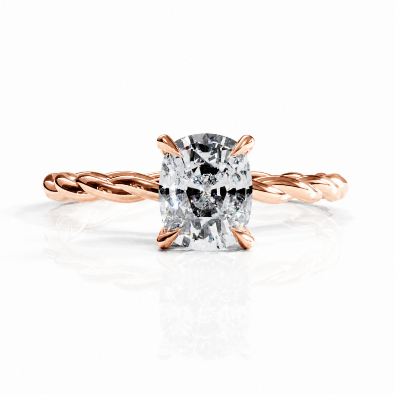 Elongated Cushion Cut Moissanite Hidden Halo Twisted Engagement Ring - Image 2