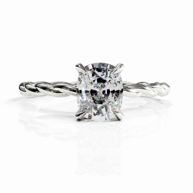 Elongated Cushion Cut Moissanite Hidden Halo Twisted Engagement Ring - Image 3