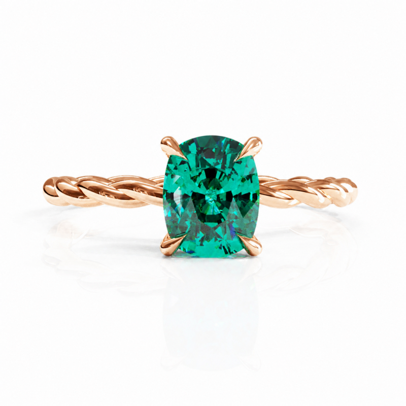 Elongated Cushion Cut Lab Grown Emerald Hidden Halo Twisted Engagement Ring - Image 2