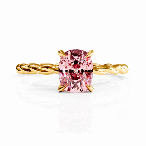 Elongated Cushion Cut Lab Grown Morganite Hidden Halo Twisted Engagement Ring