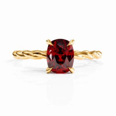 Elongated Cushion Cut Lab Grown Ruby Hidden Halo Twisted Engagement Ring