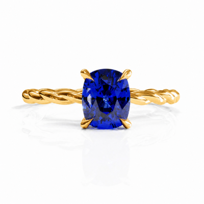 Elongated Cushion Cut Lab Grown Sapphire Hidden Halo Twisted Engagement Ring