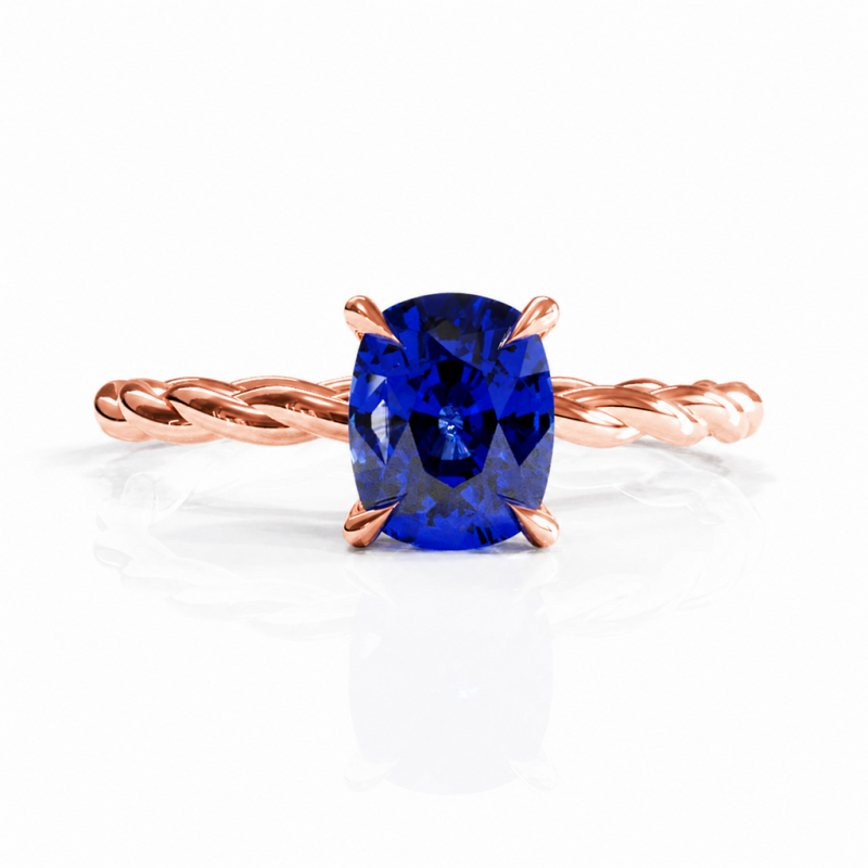 Elongated Cushion Cut Lab Grown Sapphire Hidden Halo Twisted Engagement Ring - Image 2
