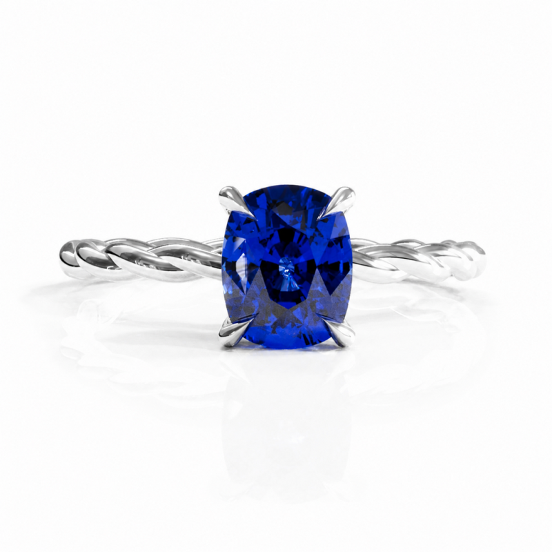 Elongated Cushion Cut Lab Grown Sapphire Hidden Halo Twisted Engagement Ring - Image 3