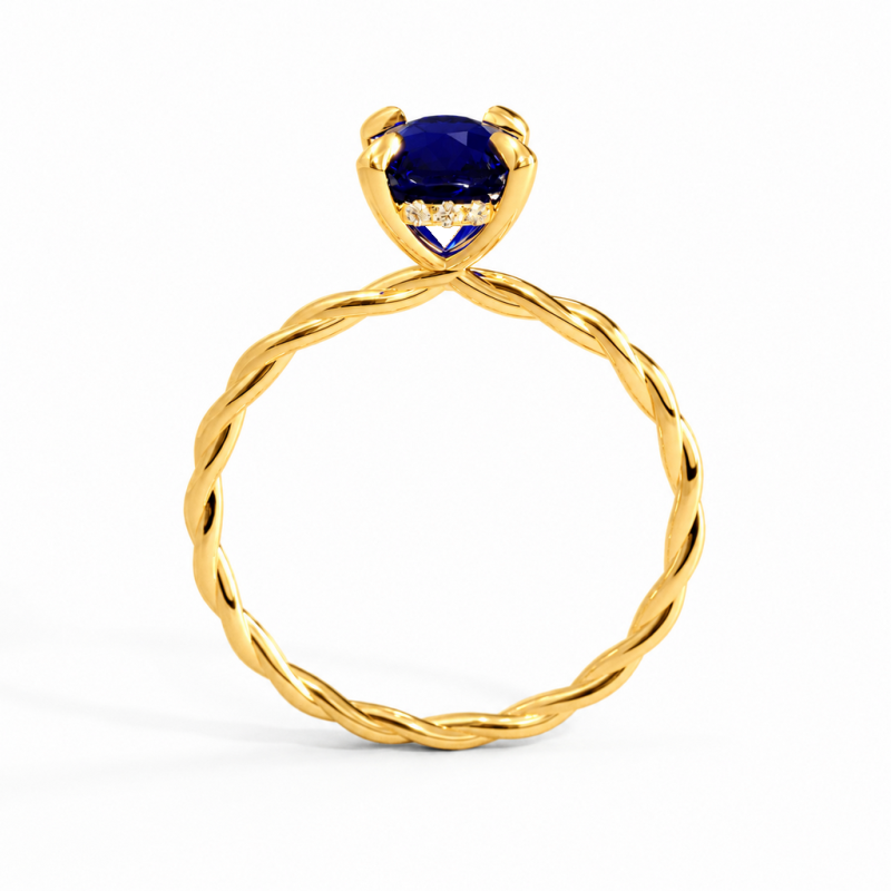 Elongated Cushion Cut Lab Grown Sapphire Hidden Halo Twisted Engagement Ring - Image 4