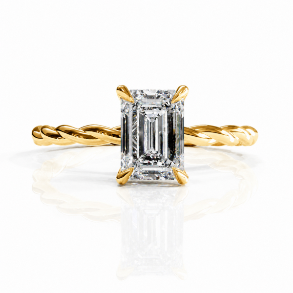 Emerald Cut Moissanite Hidden Halo Twisted Engagement Ring