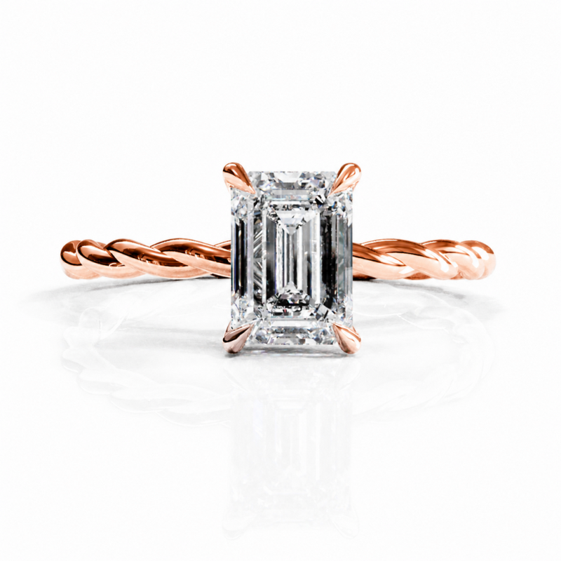 Emerald Cut Moissanite Hidden Halo Twisted Engagement Ring - Image 2