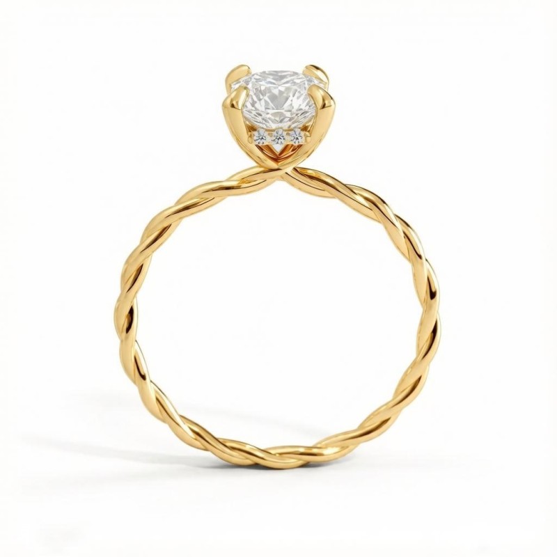 Emerald Cut Moissanite Hidden Halo Twisted Engagement Ring - Image 4