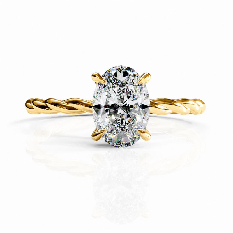 Oval Cut Moissanite Hidden Halo Twisted Engagement Ring - Image 1