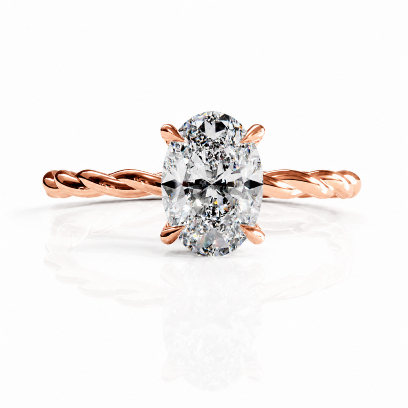 Oval Cut Moissanite Hidden Halo Twisted Engagement Ring - Image 2