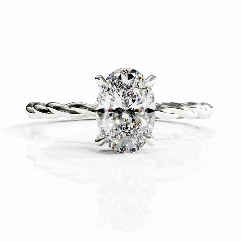 Oval Cut Moissanite Hidden Halo Twisted Engagement Ring - Image 3