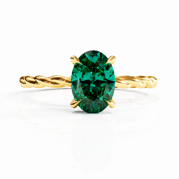 Oval Cut Lab Grown Emerald Hidden Halo Twisted Engagement Ring