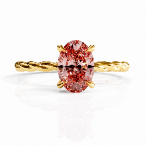 Oval Cut Lab Grown Morganite Hidden Halo Twisted Engagement Ring