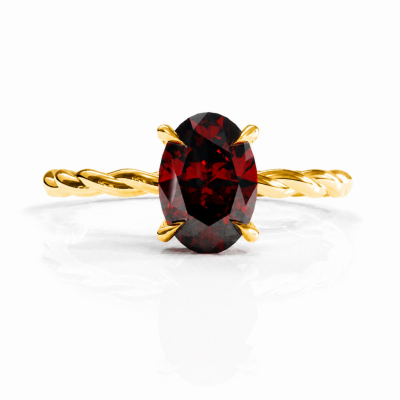 Oval Cut Lab Grown Ruby Hidden Halo Twisted Engagement Ring