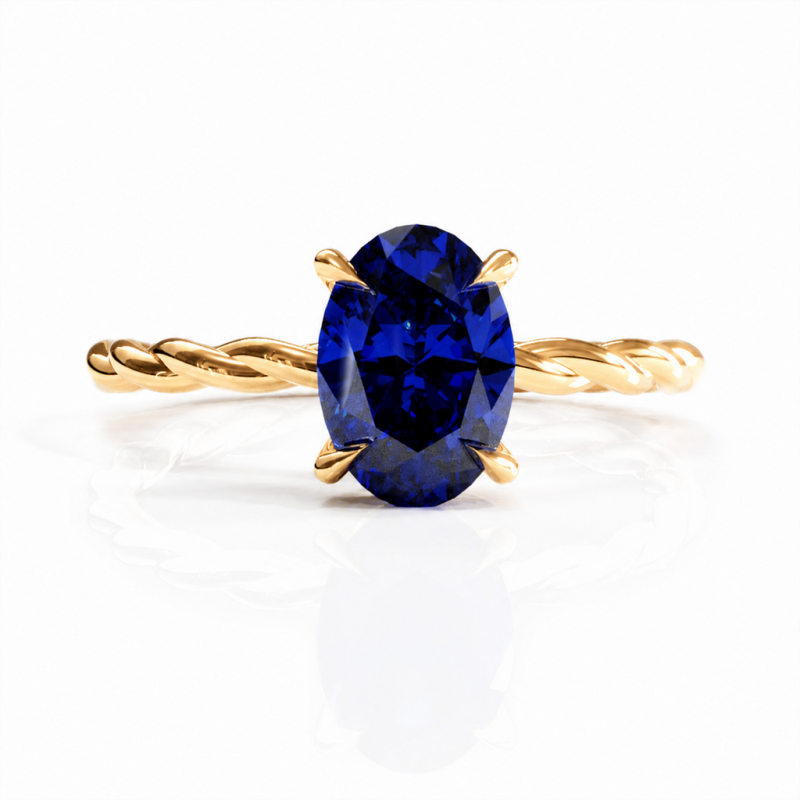 Oval Cut Lab Grown Sapphire Hidden Halo Twisted Engagement Ring - Image 1
