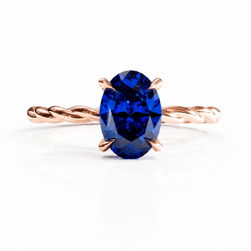 Oval Cut Lab Grown Sapphire Hidden Halo Twisted Engagement Ring - Image 2