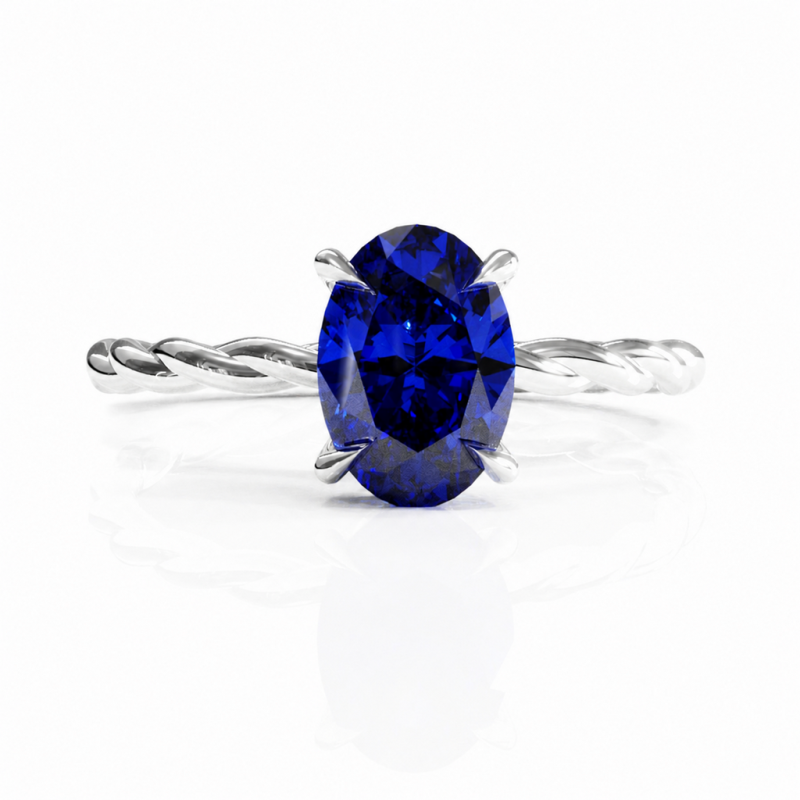 Oval Cut Lab Grown Sapphire Hidden Halo Twisted Engagement Ring - Image 3