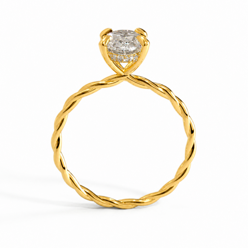 Oval Cut Moissanite Hidden Halo Twisted Engagement Ring - Image 4