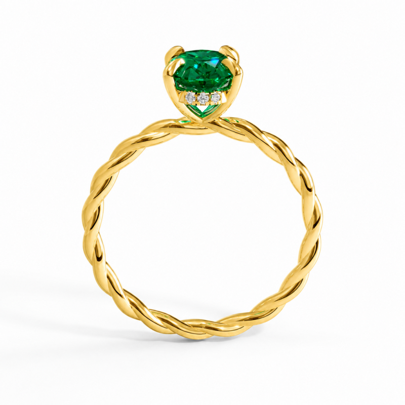 Oval Cut Lab Grown Emerald Hidden Halo Twisted Engagement Ring - Image 4