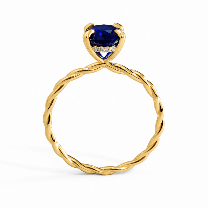 Oval Cut Lab Grown Sapphire Hidden Halo Twisted Engagement Ring - Image 4