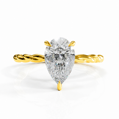 Pear Cut Moissanite Hidden Halo Twisted Engagement Ring