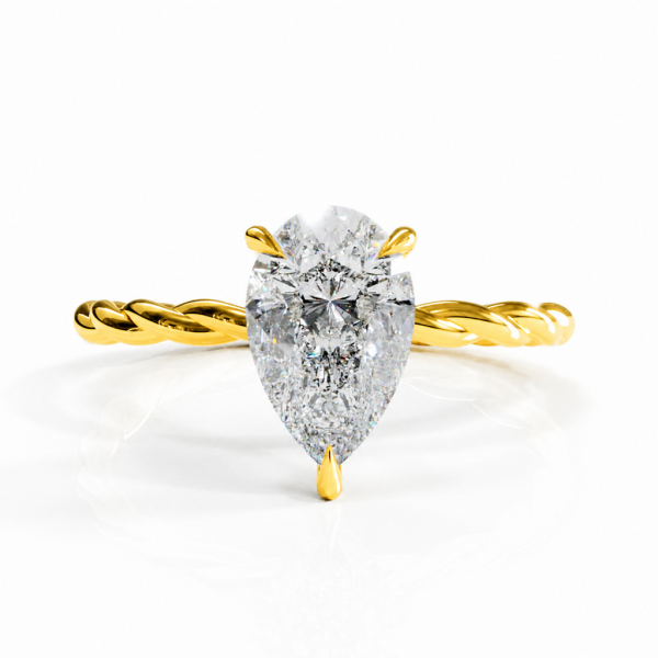 Pear Cut Moissanite Hidden Halo Twisted Engagement Ring