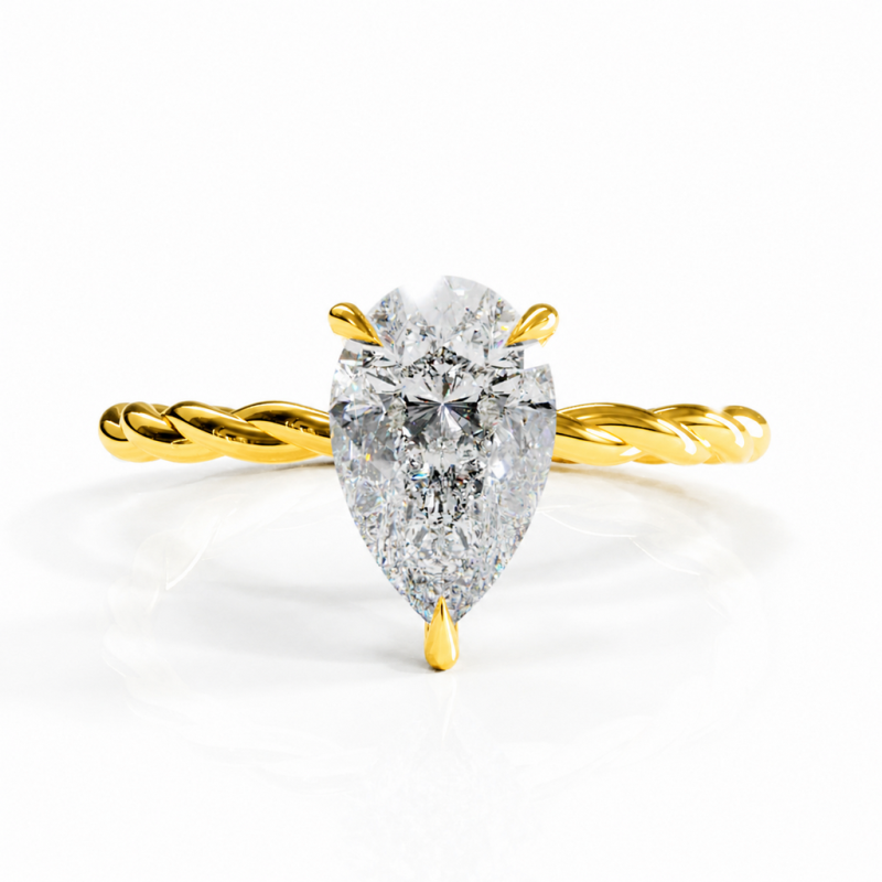 Pear Cut Moissanite Hidden Halo Twisted Engagement Ring - Image 1