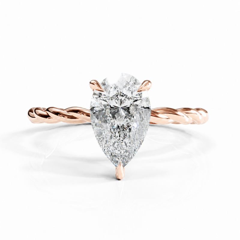 Pear Cut Moissanite Hidden Halo Twisted Engagement Ring - Image 2
