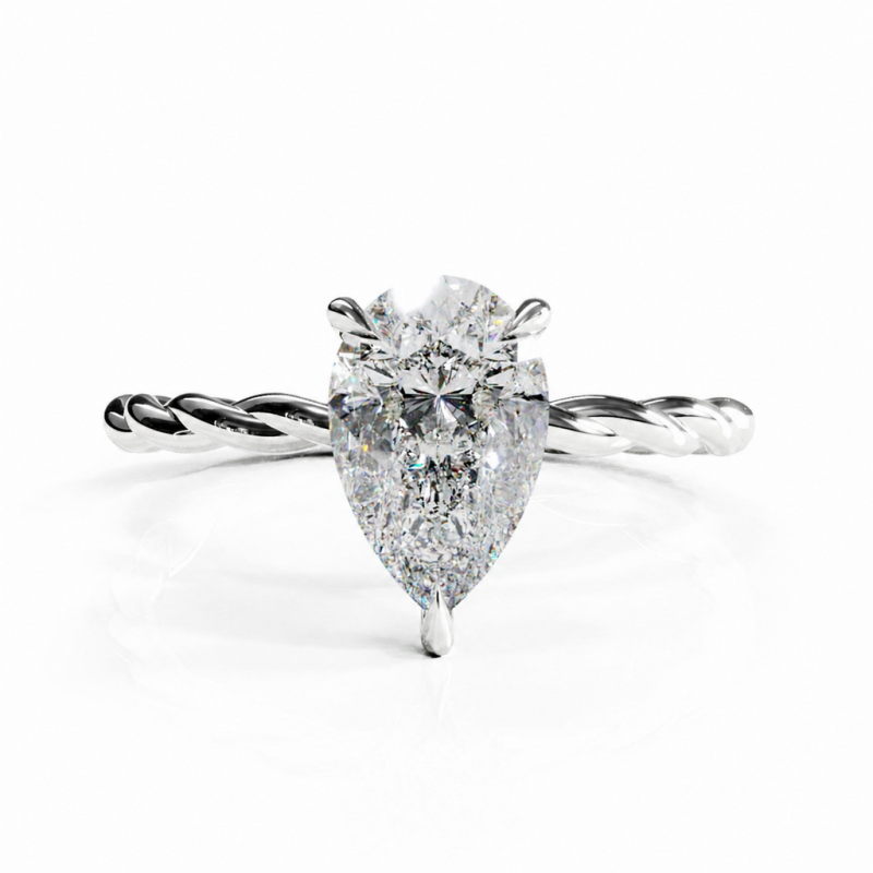 Pear Cut Moissanite Hidden Halo Twisted Engagement Ring - Image 3