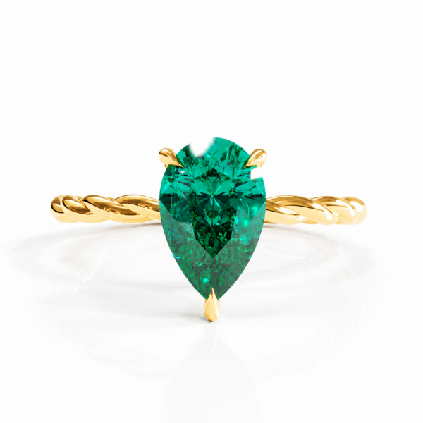Pear Cut Lab Grown Emerald Hidden Halo Twisted Engagement Ring