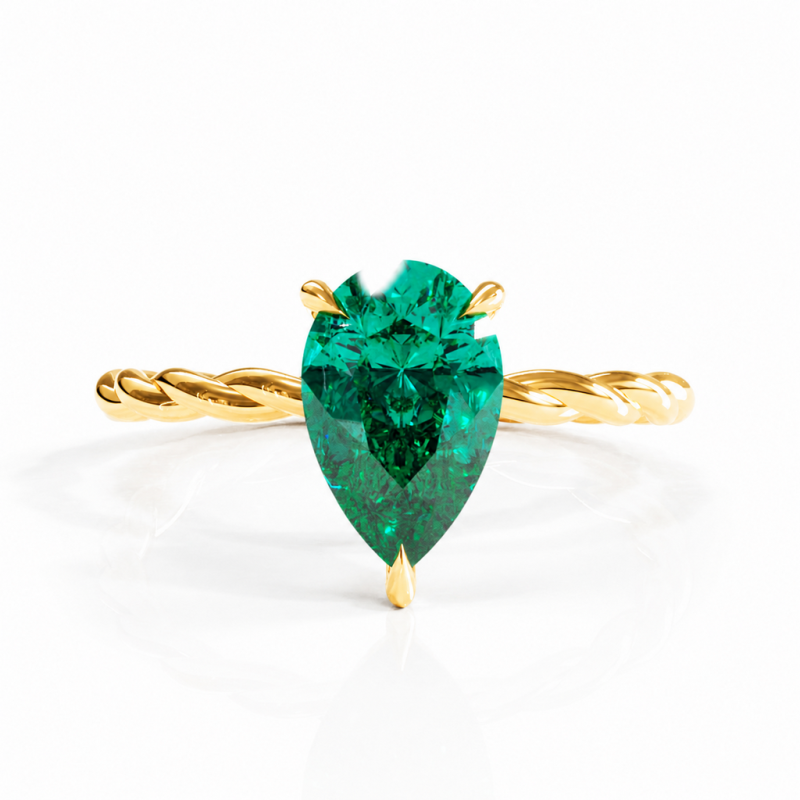 Pear Cut Lab Grown Emerald Hidden Halo Twisted Engagement Ring - Image 1