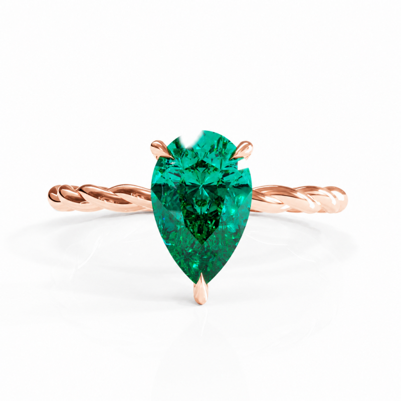 Pear Cut Lab Grown Emerald Hidden Halo Twisted Engagement Ring - Image 2