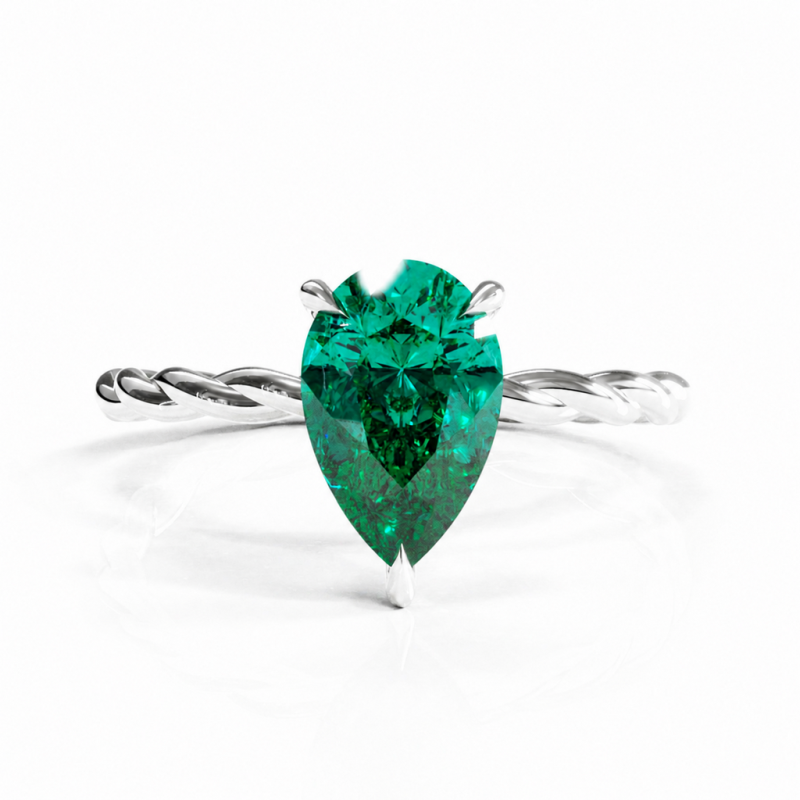 Pear Cut Lab Grown Emerald Hidden Halo Twisted Engagement Ring - Image 3