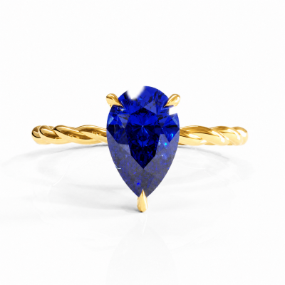 Pear Cut Lab Grown Sapphire Hidden Halo Twisted Engagement Ring