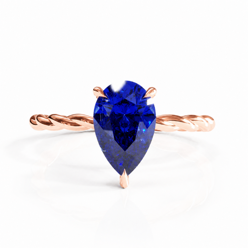 Pear Cut Lab Grown Sapphire Hidden Halo Twisted Engagement Ring - Image 2