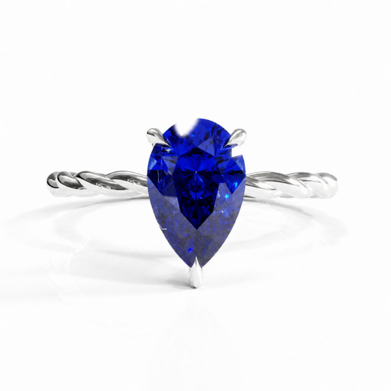 Pear Cut Lab Grown Sapphire Hidden Halo Twisted Engagement Ring - Image 3