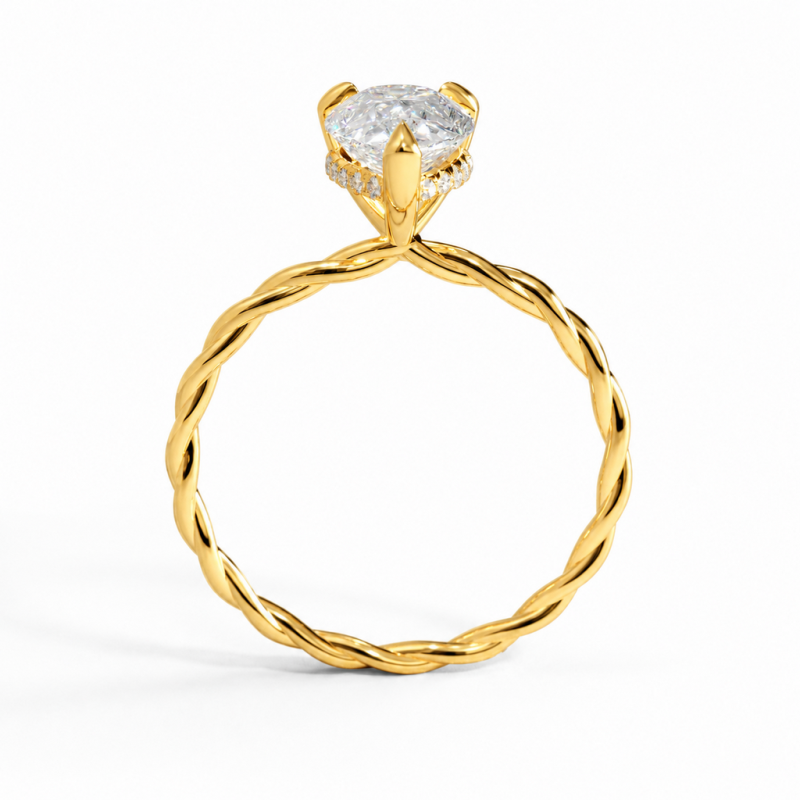 Pear Cut Moissanite Hidden Halo Twisted Engagement Ring - Image 4