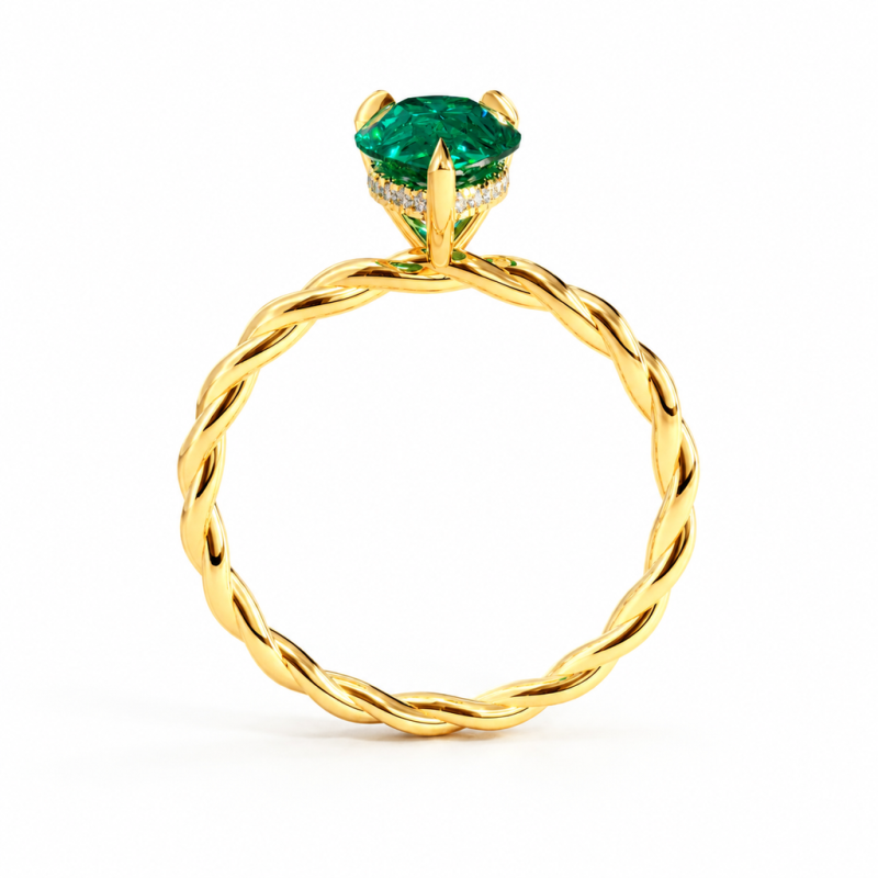 Pear Cut Lab Grown Emerald Hidden Halo Twisted Engagement Ring - Image 4