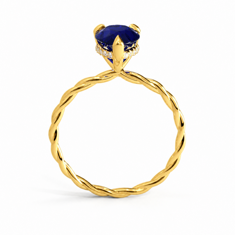 Pear Cut Lab Grown Sapphire Hidden Halo Twisted Engagement Ring - Image 4